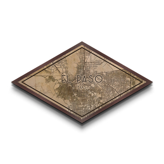 El Paso Diamond Shaped City Map, Custom Diamond Shaped Wall Art, City Map Canvas