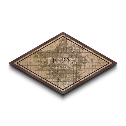 Fresno Diamond Shaped City Map, Custom Diamond Shaped Wall Art, City Map Canvas