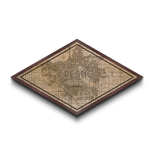 Fresno Diamond Shaped City Map, Custom Diamond Shaped Wall Art, City Map Canvas