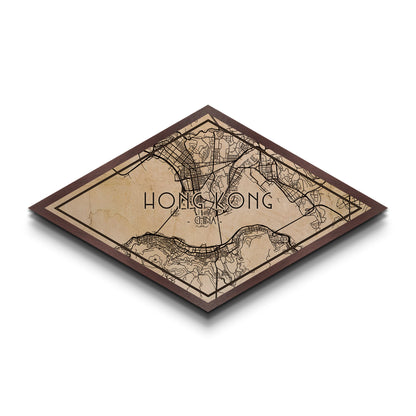Hong Kong Diamond Shaped City Map, Custom Diamond Shaped Wall Art, City Map Canvas