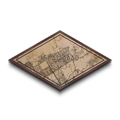 Islamabad - Pakistan Diamond Shaped City Map, Custom Diamond Shaped Wall Art, City Map Canvas