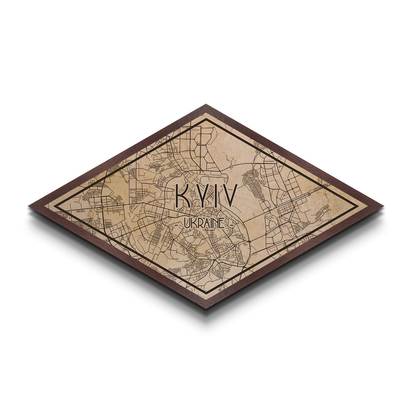 Kyiv - Ukraine Diamond Shaped City Map, Custom Diamond Shaped Wall Art, City Map Canvas