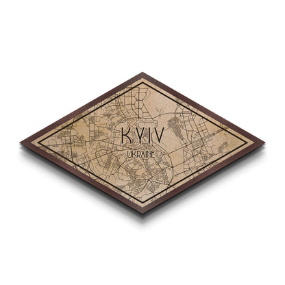 Kyiv - Ukraine Diamond Shaped City Map, Custom Diamond Shaped Wall Art, City Map Canvas