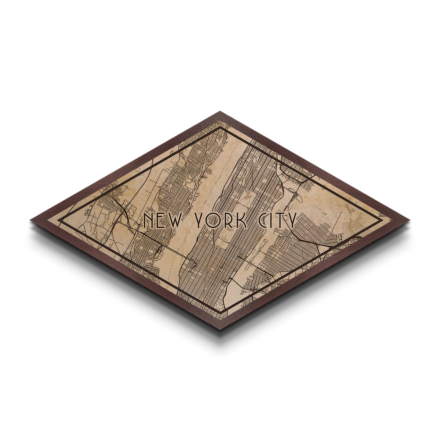 New York Diamond Shaped City Map, Custom Diamond Shaped Wall Art, City Map Canvas