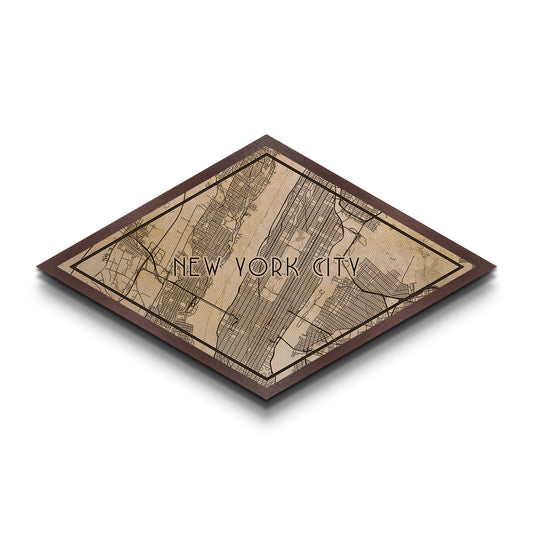 New York Diamond Shaped City Map, Custom Diamond Shaped Wall Art, City Map Canvas