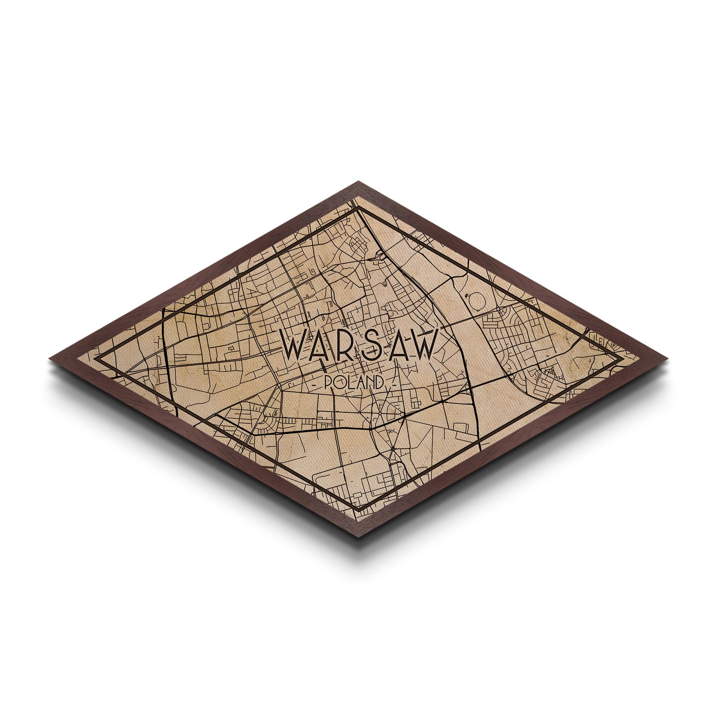 Warsaw - Poland Diamond Shaped City Map, Custom Diamond Shaped Wall Art, City Map Canvas