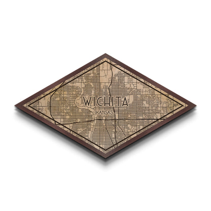 Wichita Diamond Shaped City Map, Custom Diamond Shaped Wall Art, City Map Canvas