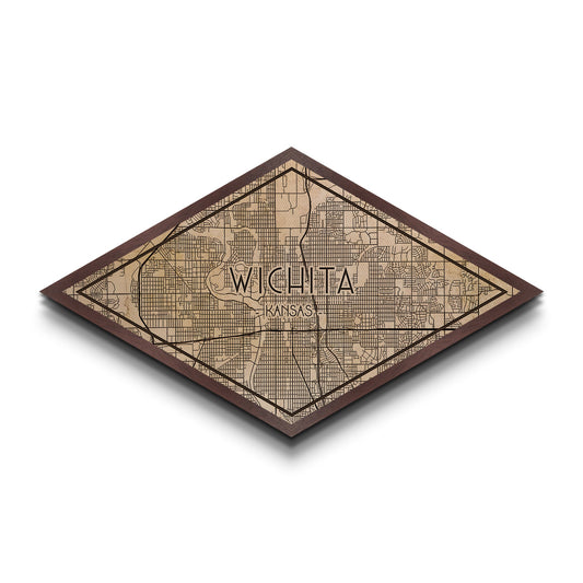 Wichita Diamond Shaped City Map, Custom Diamond Shaped Wall Art, City Map Canvas