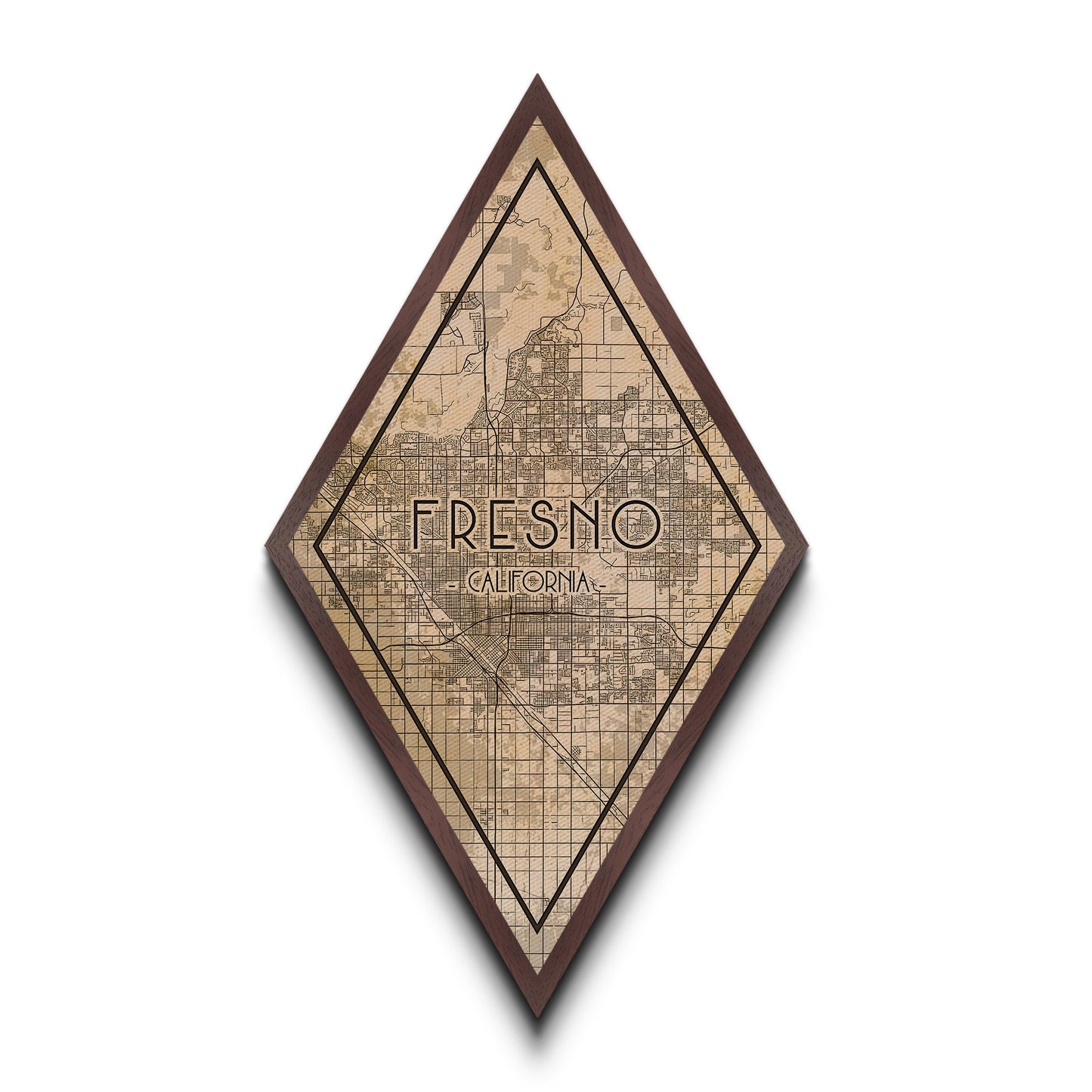 Fresno Diamond Shaped Travel Poster, Custom Diamond Shaped Wall Art, City Map Canvas
