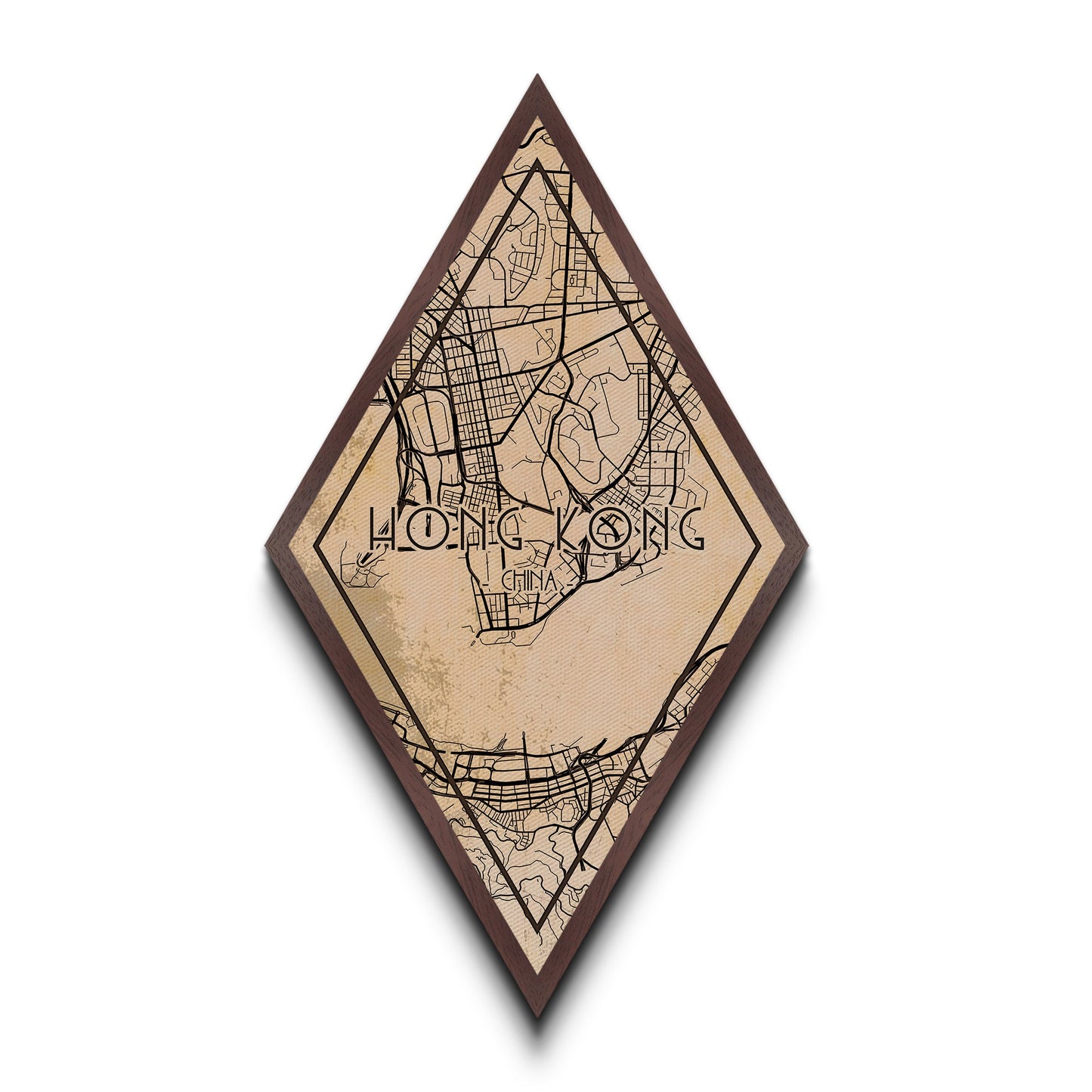 Hongkong-Reiseposter in Rautenform, individuelle Wanddekoration in Rautenform, Stadtplan auf Leinwand