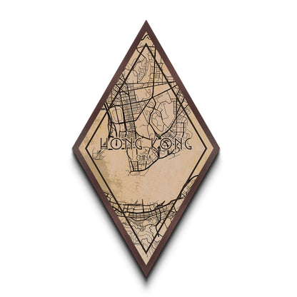 Hongkong-Reiseposter in Rautenform, individuelle Wanddekoration in Rautenform, Stadtplan auf Leinwand