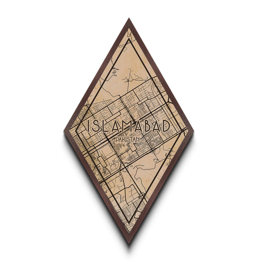 Islamabad - Pakistan Diamond Shaped Travel Poster, Custom Diamond Shaped Wall Art, City Map Canvas