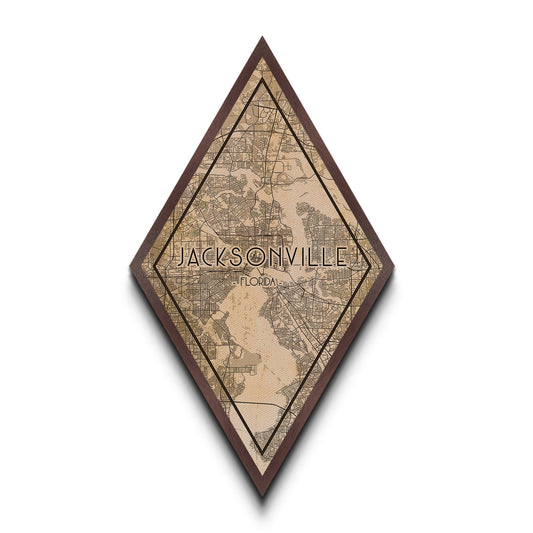 Jacksonville Diamond Shaped Travel Poster, Custom Diamond Shaped Wall Art, City Map Canvas