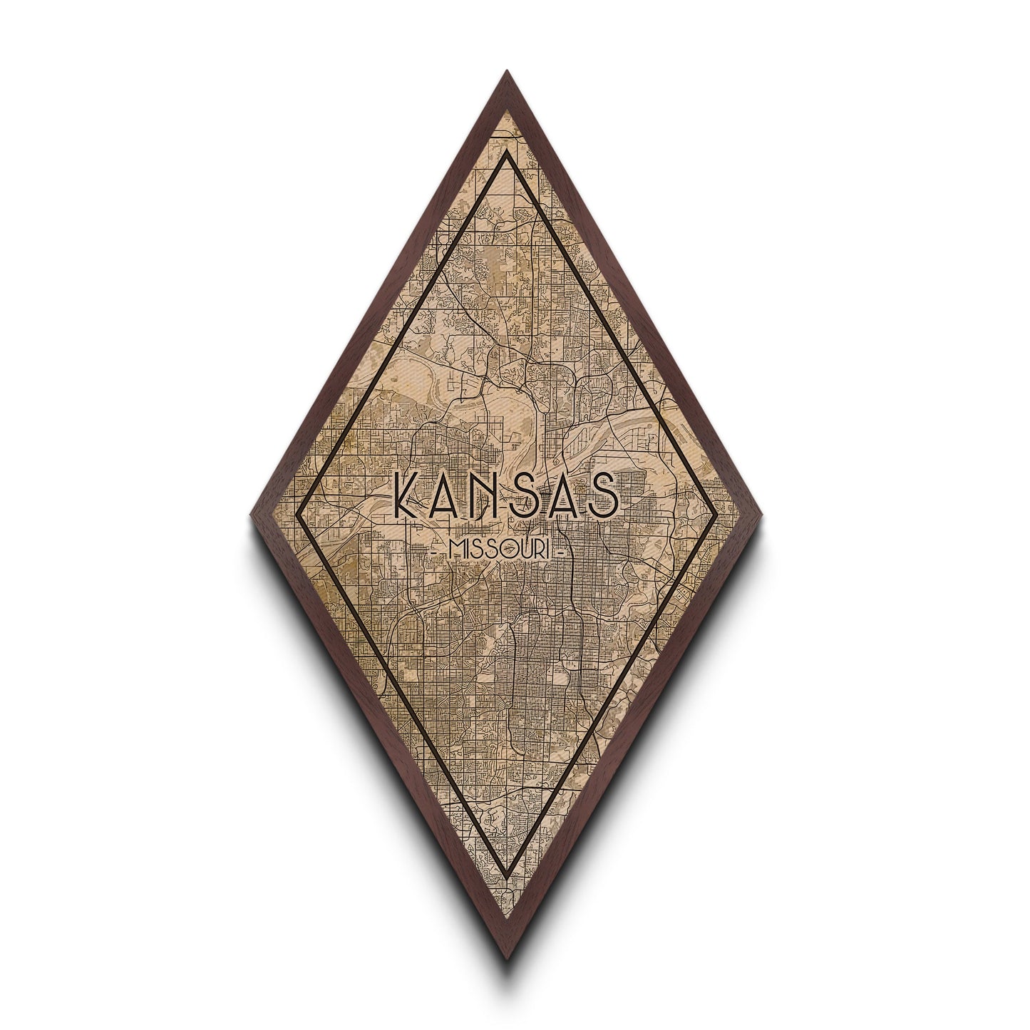 Kansas City Diamond Shaped Travel Poster, Custom Diamond Shaped Wall Art, City Map Canvas