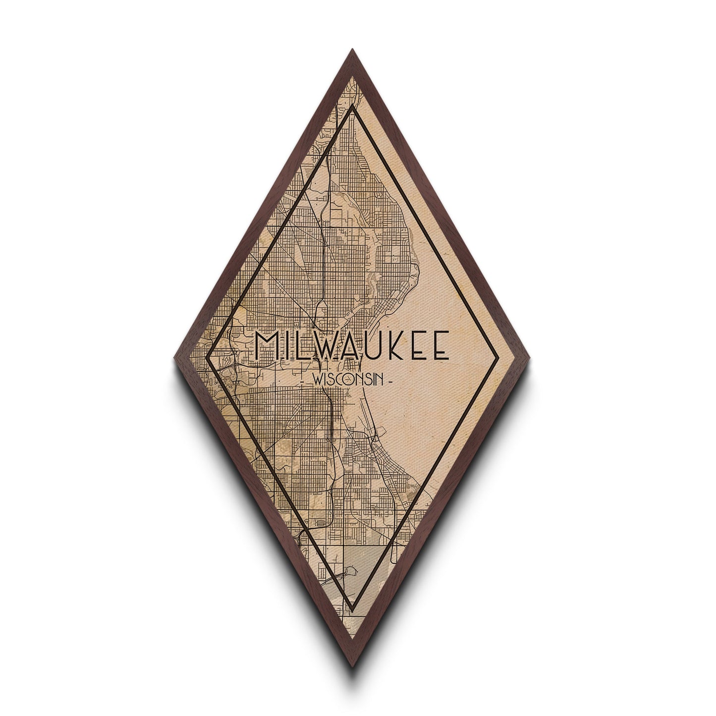 Milwaukee Diamond Shaped Travel Poster, Custom Diamond Shaped Wall Art, City Map Canvas