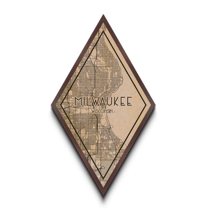 Milwaukee Diamond Shaped Travel Poster, Custom Diamond Shaped Wall Art, City Map Canvas