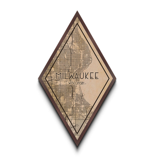 Milwaukee Diamond Shaped Travel Poster, Custom Diamond Shaped Wall Art, City Map Canvas