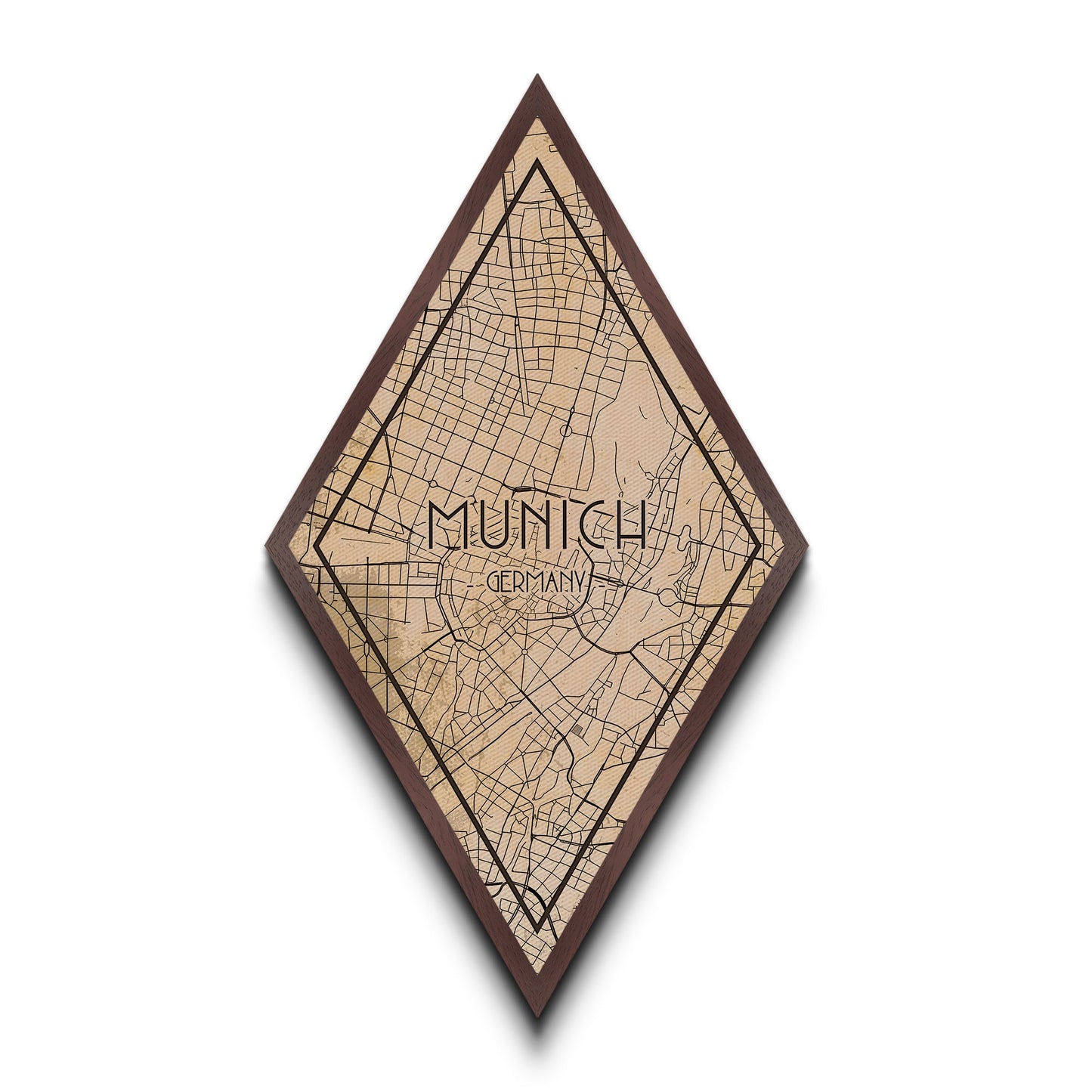 Munich - Germany Diamond Shaped Travel Poster, Custom Diamond Shaped Wall Art, City Map Canvas