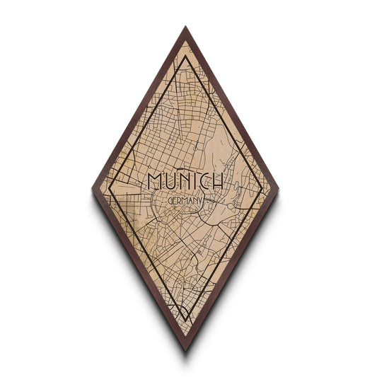 Munich - Germany Diamond Shaped Travel Poster, Custom Diamond Shaped Wall Art, City Map Canvas