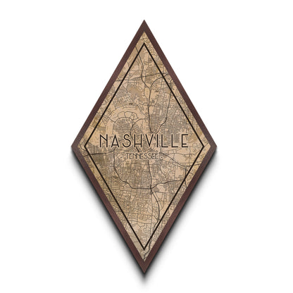 Nashville Diamond Shaped Travel Poster, Custom Diamond Shaped Wall Art, City Map Canvas