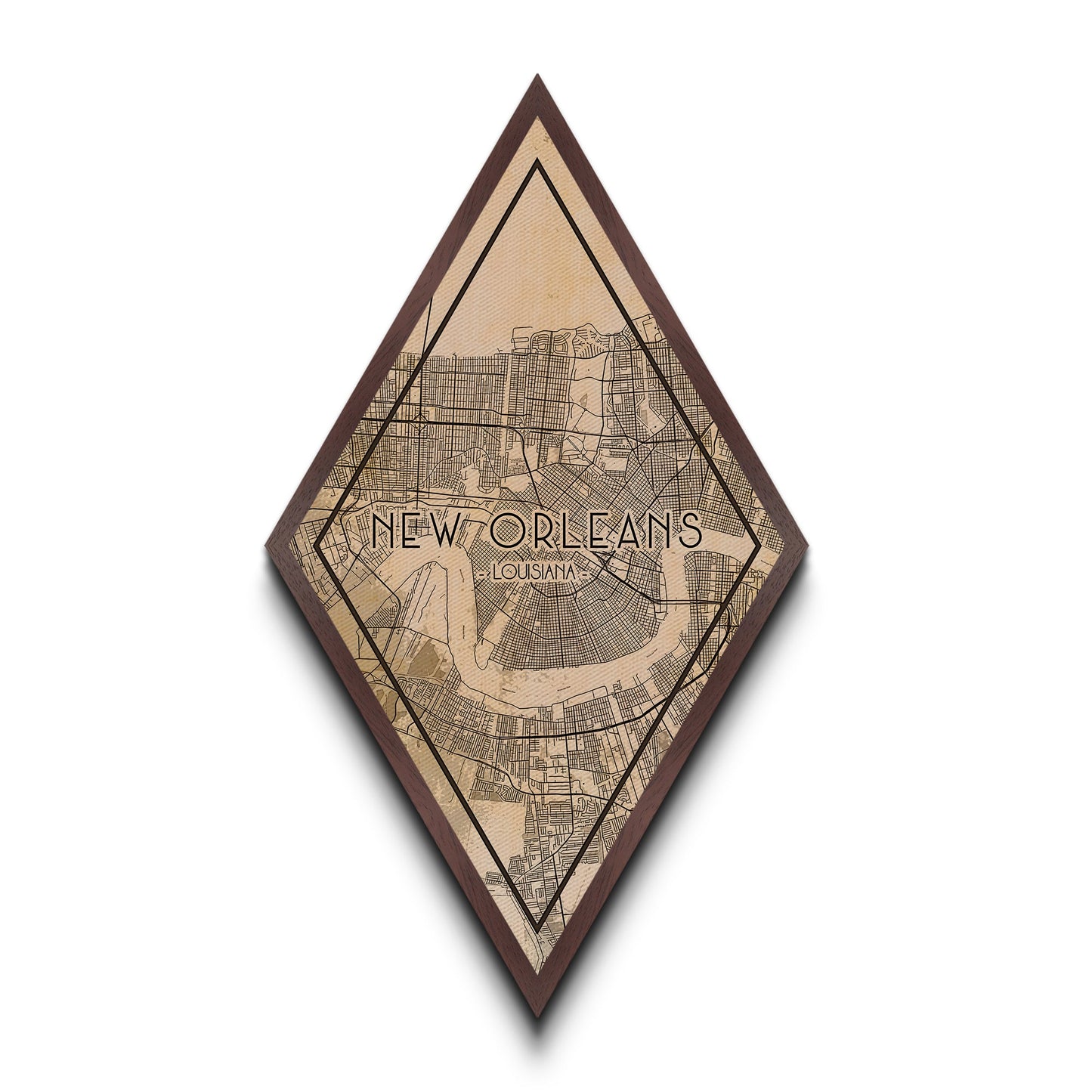 New Orleans Diamond Shaped Travel Poster, Custom Diamond Shaped Wall Art, City Map Canvas