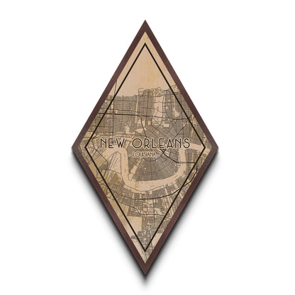 New Orleans Diamond Shaped Travel Poster, Custom Diamond Shaped Wall Art, City Map Canvas