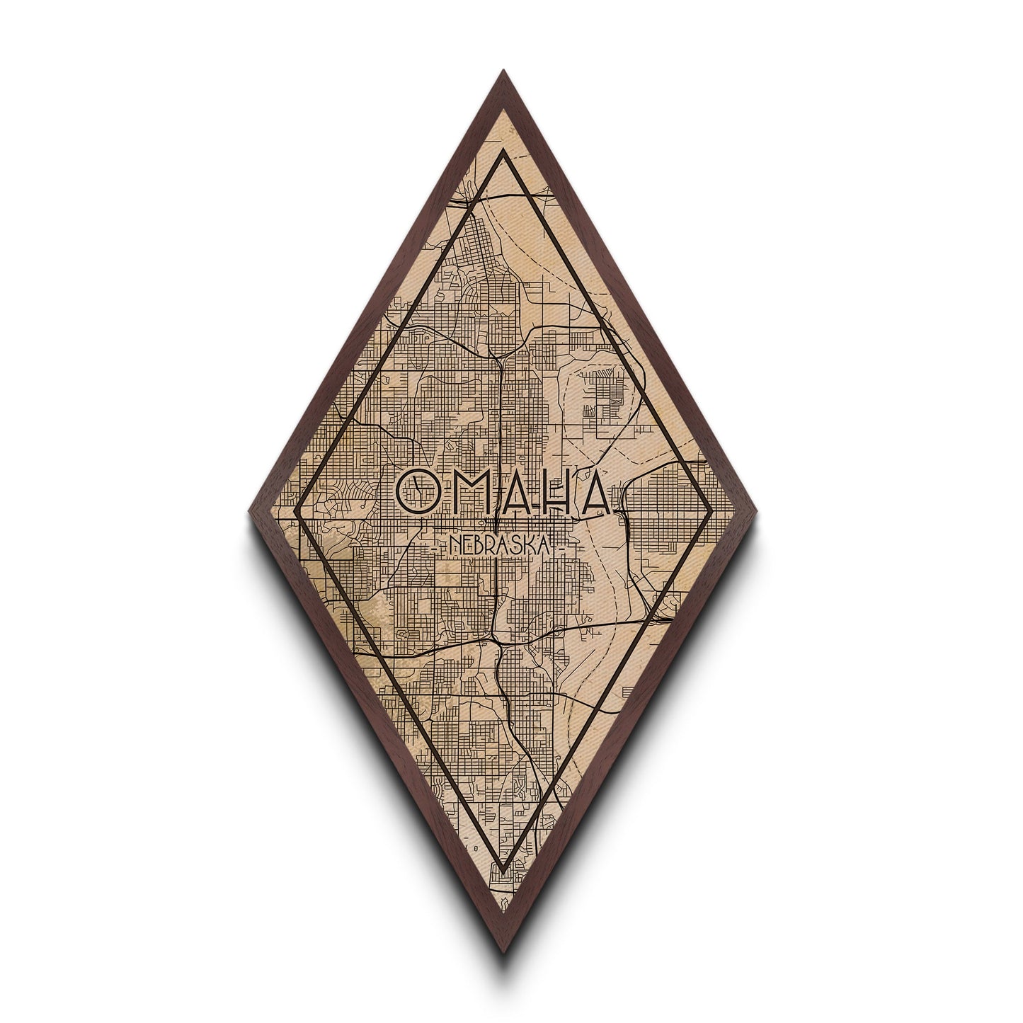 Omaha Diamond Shaped Travel Poster, Custom Diamond Shaped Wall Art, City Map Canvas