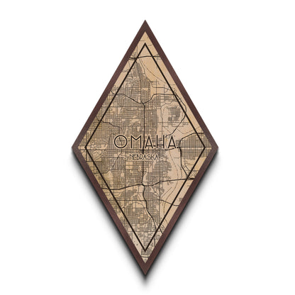 Omaha Diamond Shaped Travel Poster, Custom Diamond Shaped Wall Art, City Map Canvas