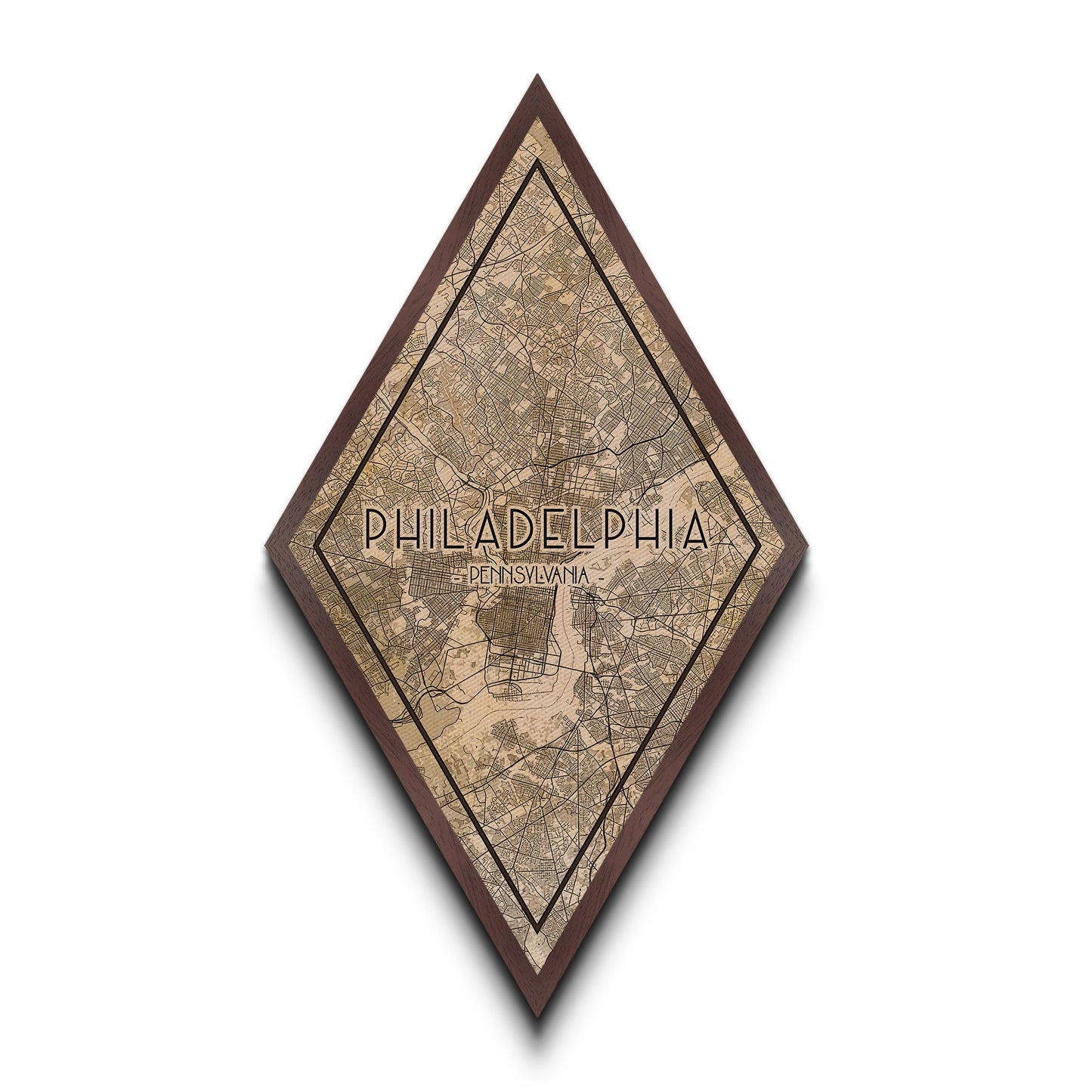 Philadelphia Diamond Shaped Travel Poster, Custom Diamond Shaped Wall Art, City Map Canvas