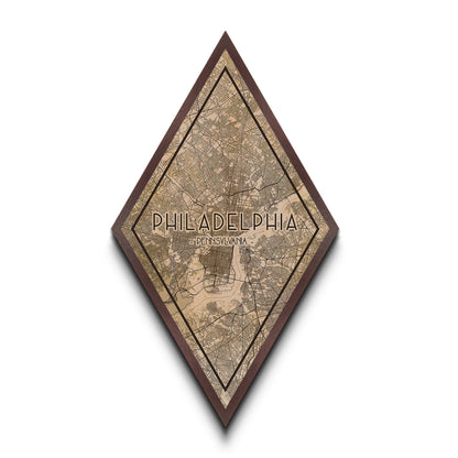 Philadelphia Diamond Shaped Travel Poster, Custom Diamond Shaped Wall Art, City Map Canvas