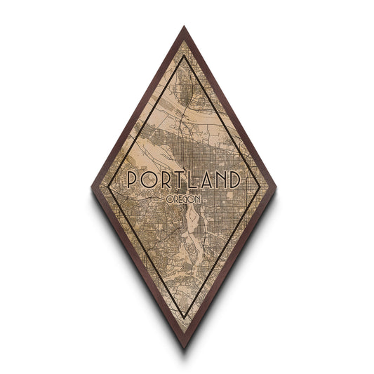 Portland Diamond Shaped Travel Poster, Custom Diamond Shaped Wall Art, City Map Canvas