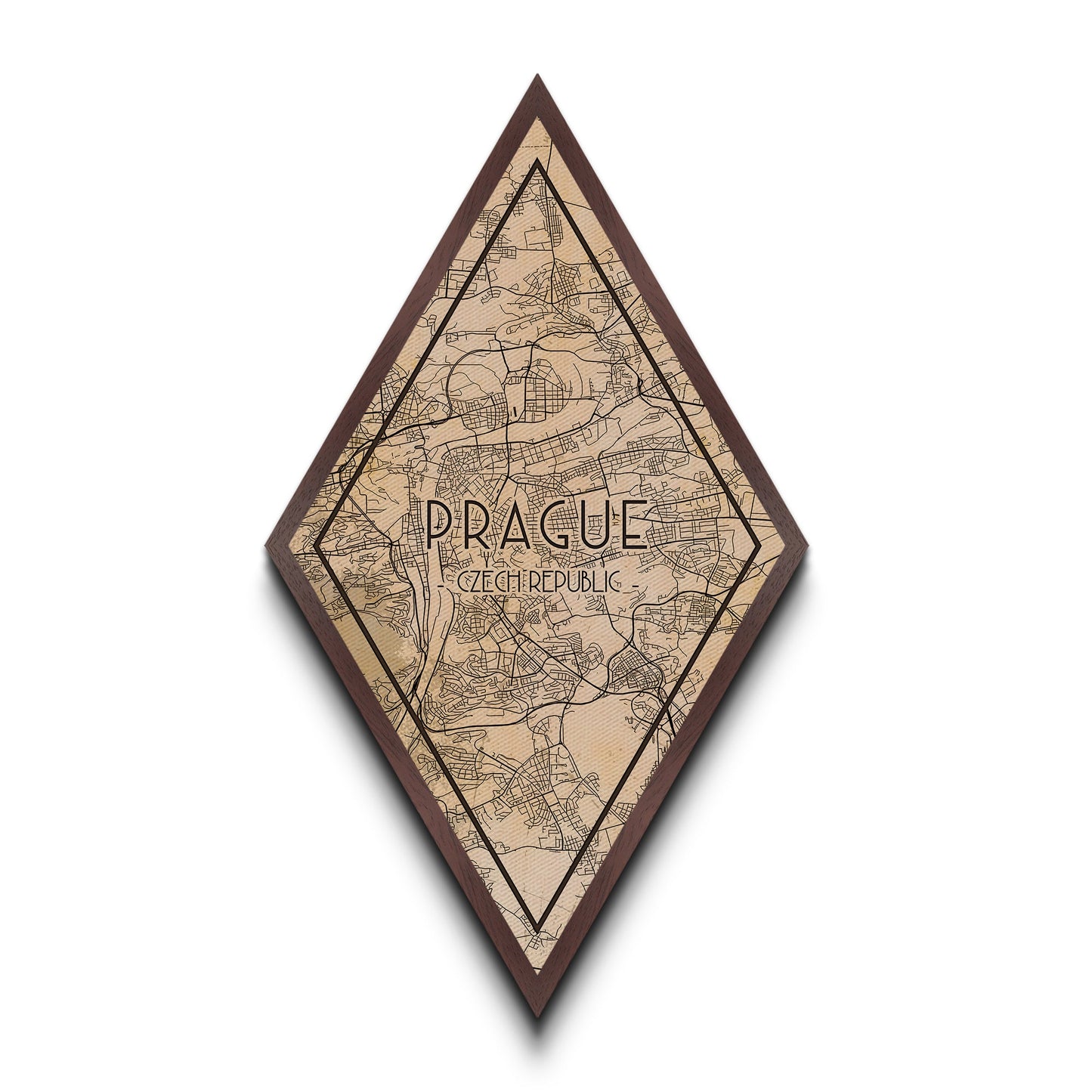 Prague - Czech Republic Diamond Shaped Travel Poster, Custom Diamond Shaped Wall Art, City Map Canvas