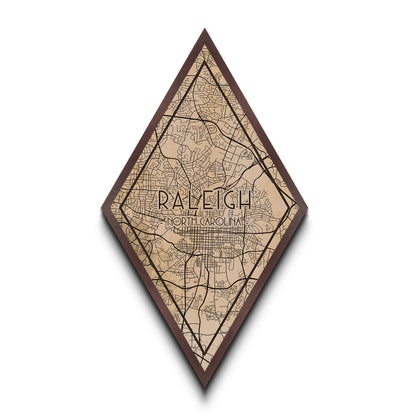 Raleigh Diamond Shaped Travel Poster, Custom Diamond Shaped Wall Art, City Map Canvas