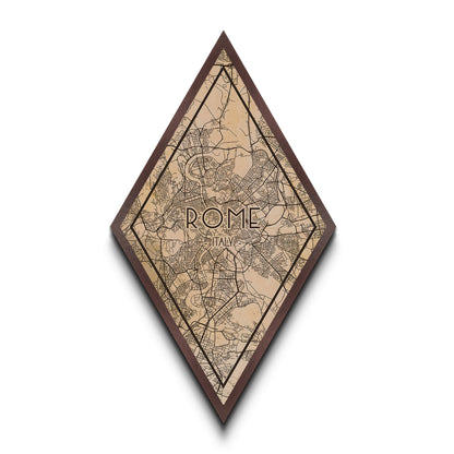 Rome - Italy Diamond Shaped Travel Poster, Custom Diamond Shaped Wall Art, City Map Canvas