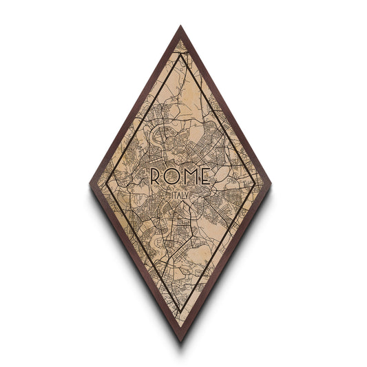 Rome - Italy Diamond Shaped Travel Poster, Custom Diamond Shaped Wall Art, City Map Canvas