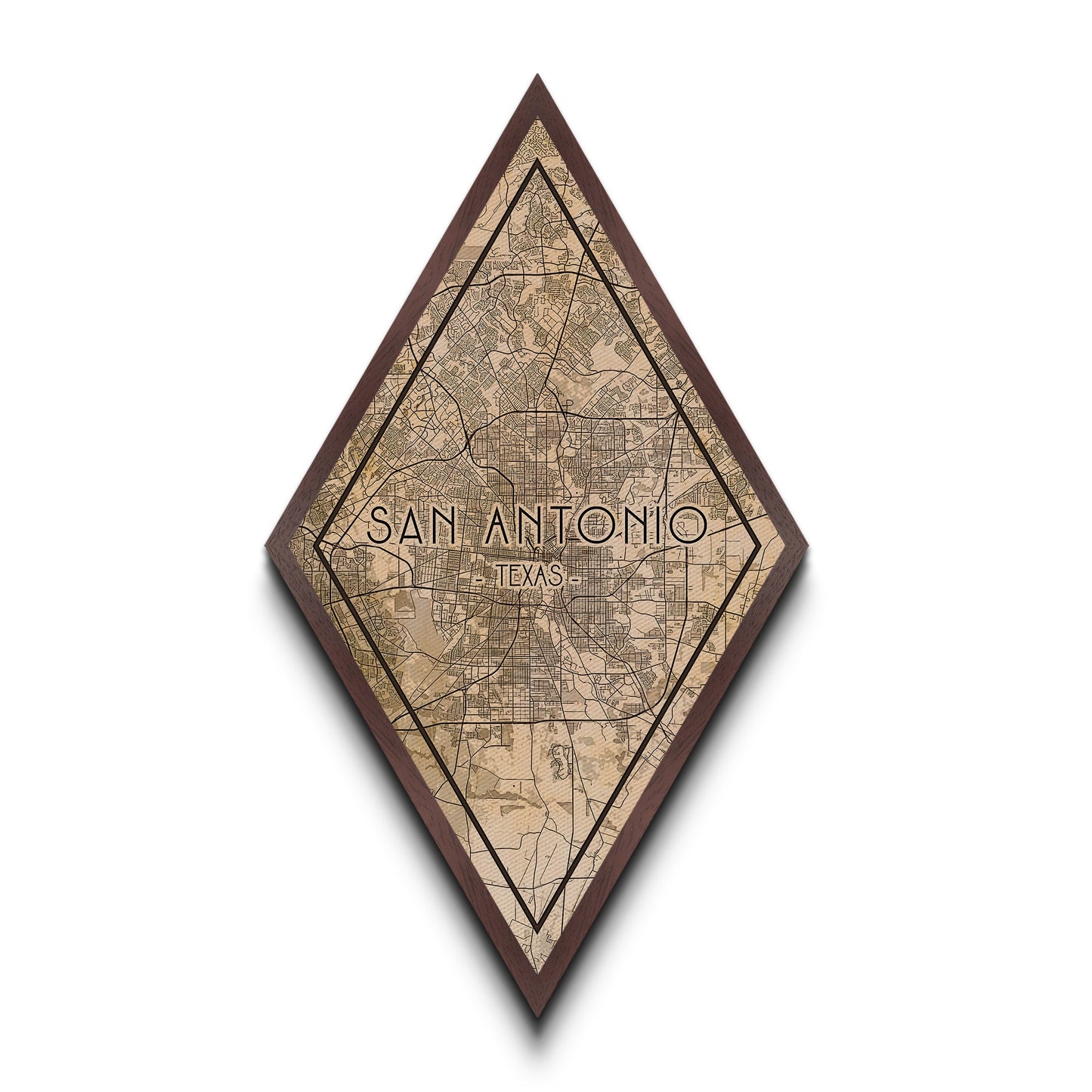 San Antonio Diamond Shaped Travel Poster, Custom Diamond Shaped Wall Art, City Map Canvas