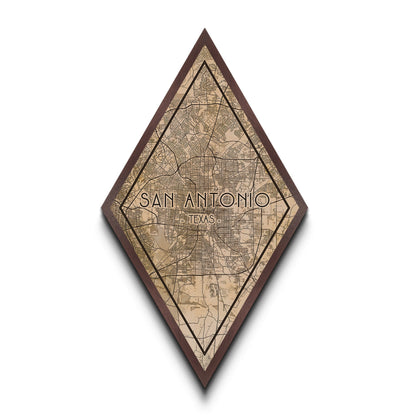 San Antonio Diamond Shaped Travel Poster, Custom Diamond Shaped Wall Art, City Map Canvas