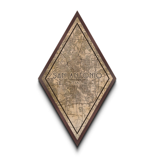 San Antonio Diamond Shaped Travel Poster, Custom Diamond Shaped Wall Art, City Map Canvas