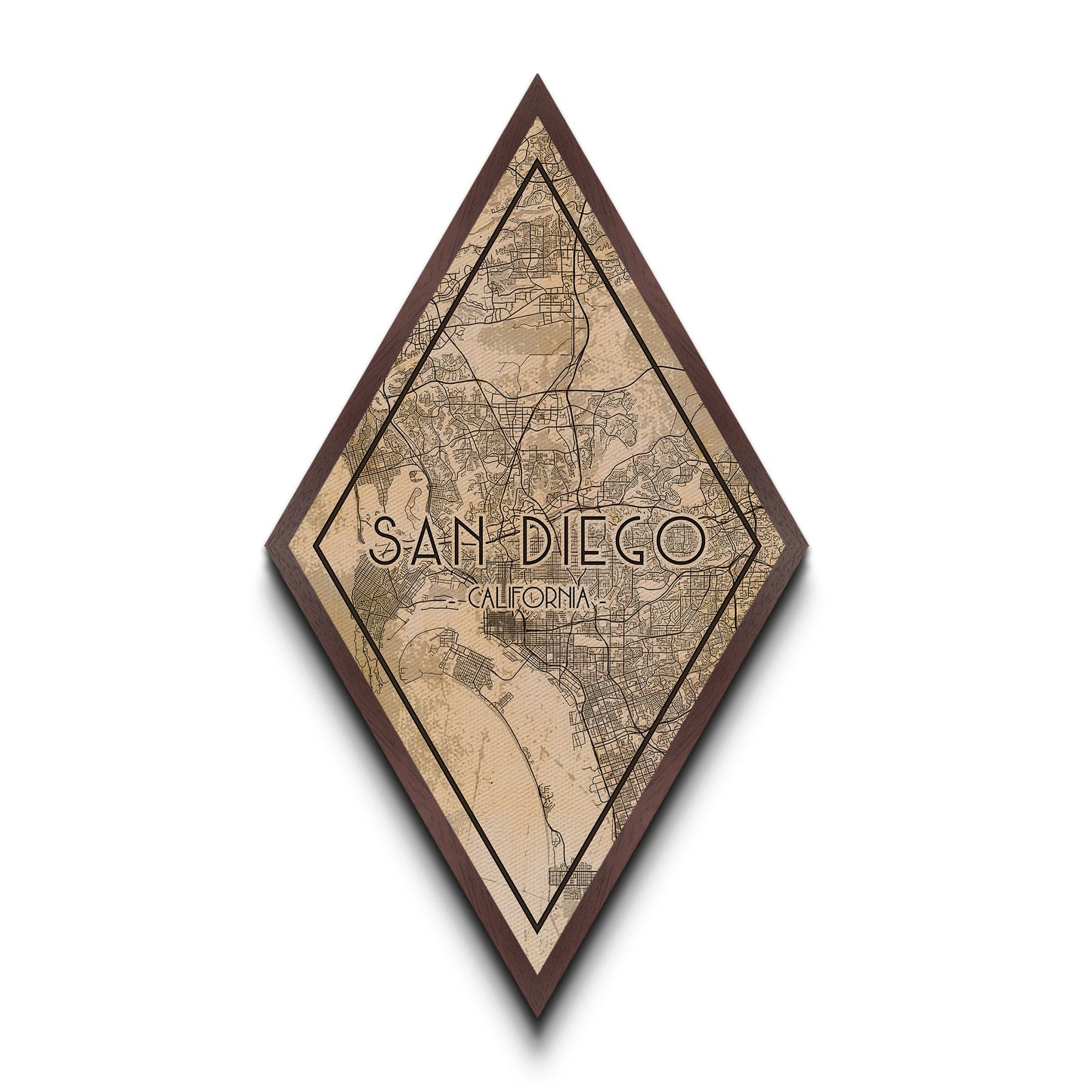 San Diego Diamond Shaped Travel Poster, Custom Diamond Shaped Wall Art, City Map Canvas
