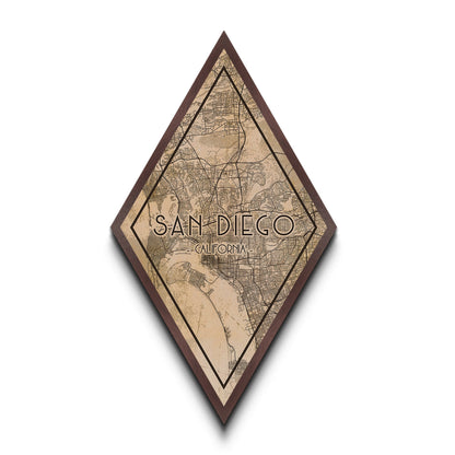 San Diego Diamond Shaped Travel Poster, Custom Diamond Shaped Wall Art, City Map Canvas