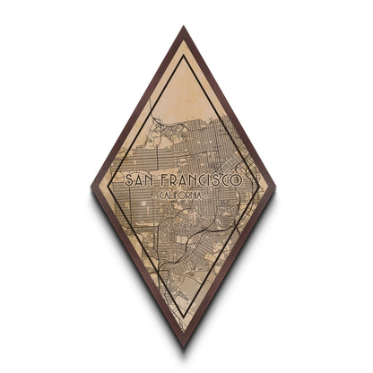 San Francisco Diamond Shaped Travel Poster, Custom Diamond Shaped Wall Art, City Map Canvas