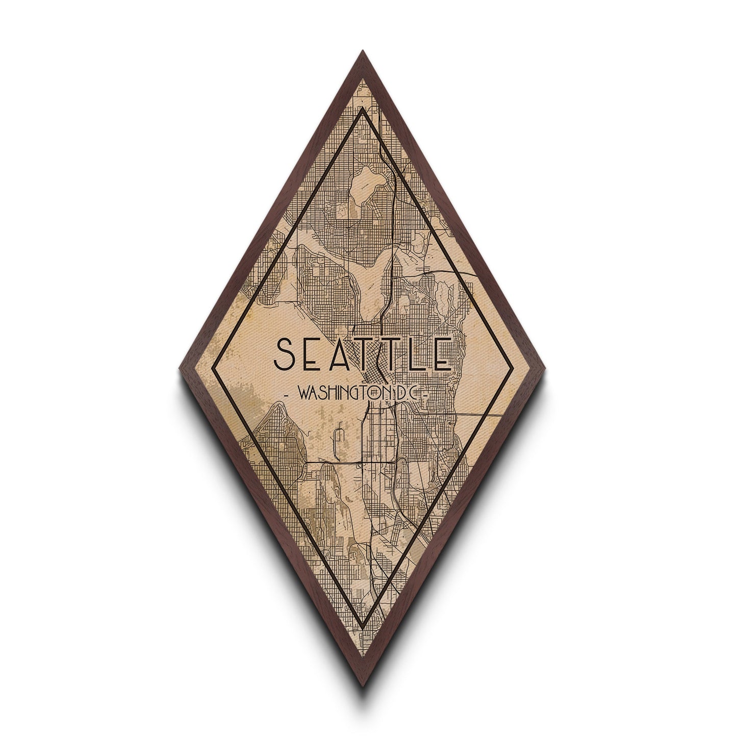 Seatle Diamond Shaped Travel Poster, Custom Diamond Shaped Wall Art, City Map Canvas