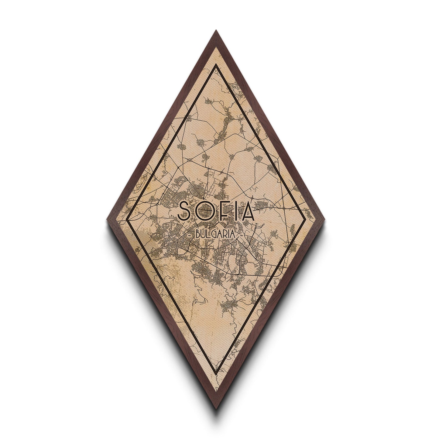 Sofia - Bulgaria Diamond Shaped Travel Poster, Custom Diamond Shaped Wall Art, City Map Canvas