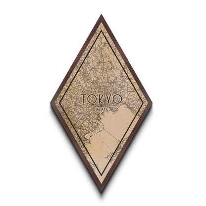 Tokyo - Japan Diamond Shaped Travel Poster, Custom Diamond Shaped Wall Art, City Map Canvas