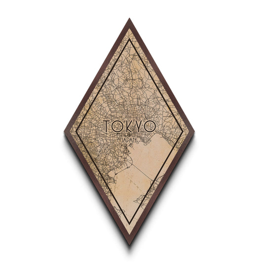 Tokyo - Japan Diamond Shaped Travel Poster, Custom Diamond Shaped Wall Art, City Map Canvas