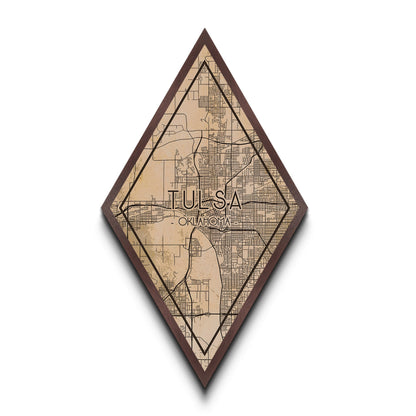 Tulsa Diamond Shaped Travel Poster, Custom Diamond Shaped Wall Art, City Map Canvas