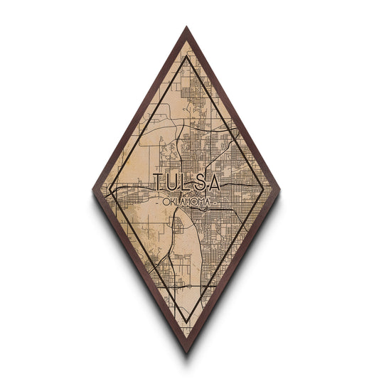 Tulsa Diamond Shaped Travel Poster, Custom Diamond Shaped Wall Art, City Map Canvas