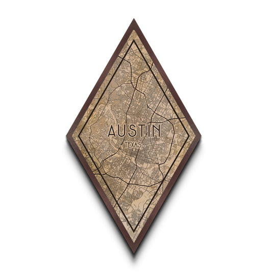 Austin Diamond Shaped Travel Poster, Custom Diamond Shaped Wall Art, City Map Canvas