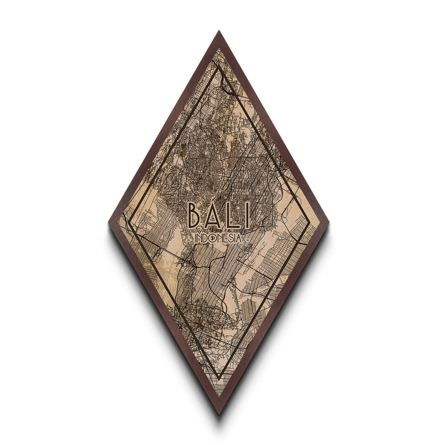 Bali - Indonesia Diamond Shaped Travel Poster, Custom Diamond Shaped Wall Art, City Map Canvas