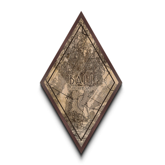 Bali - Indonesia Diamond Shaped Travel Poster, Custom Diamond Shaped Wall Art, City Map Canvas